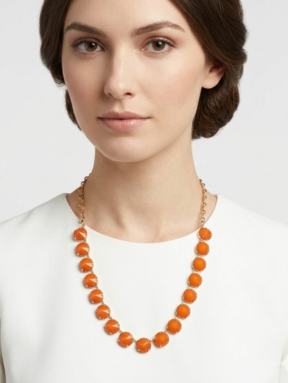 J. Crew Coral Orange Faceted Resin Bead Collar Statement Necklace 21 Inch